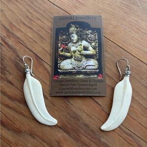 Boho Feather Earrings | Hand Carved Bone + Sterling Silver